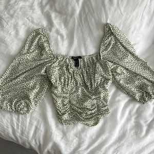 Sage Green and White F21 Cropped Balloon Sleeve Top